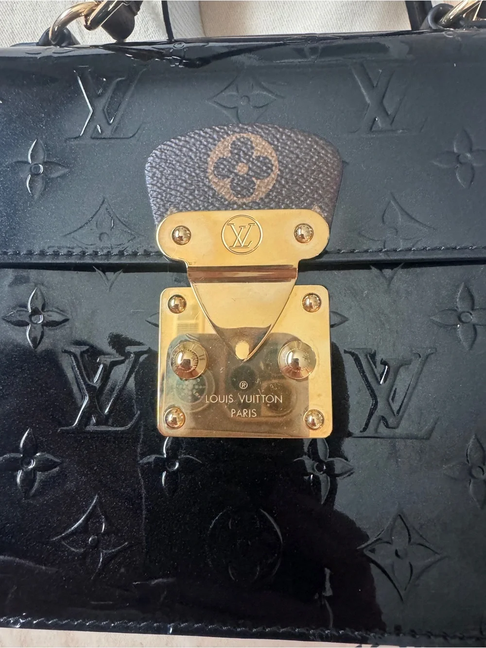 Louis Vuitton Black Vernis Crossbody with Monogram Strap and Gold Hardware